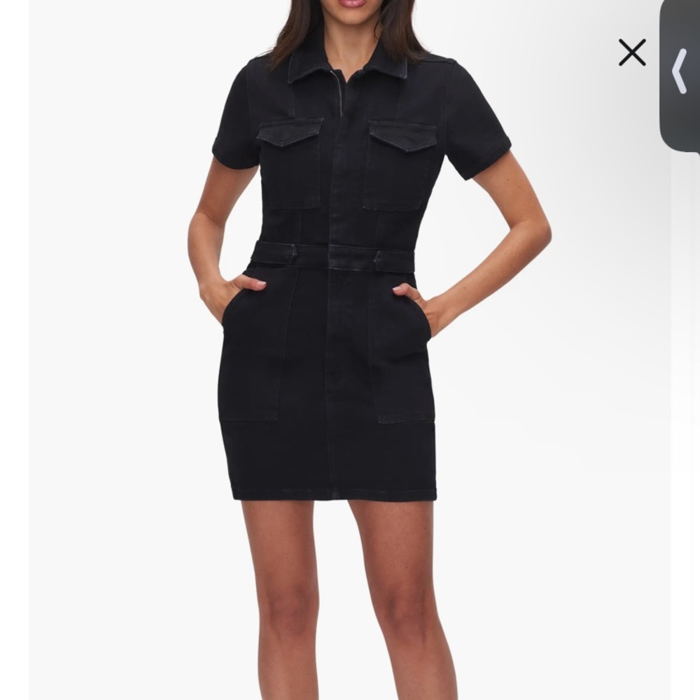 Good American Black Short Sleeve Shirt Dress